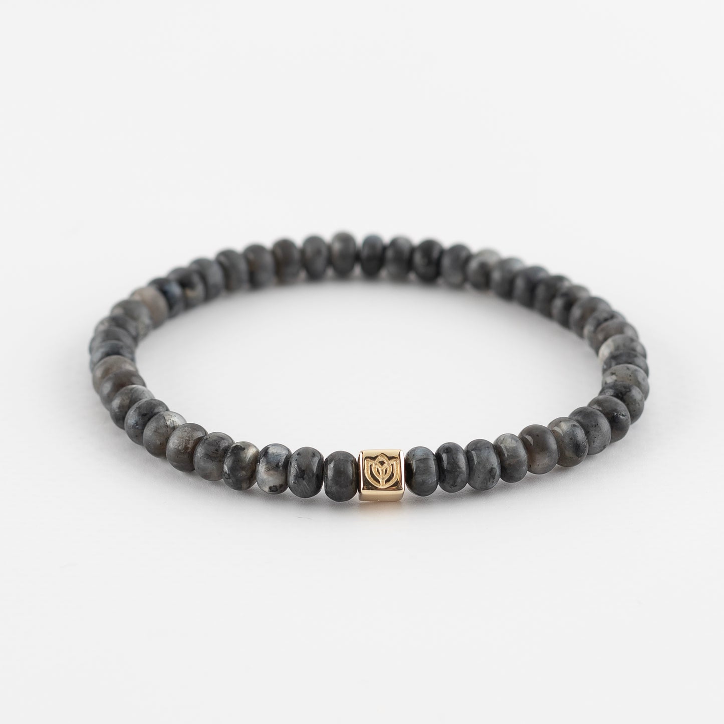 Y&G Men edelstenen armband | Donkere labradoriet & 14k gouden cube
