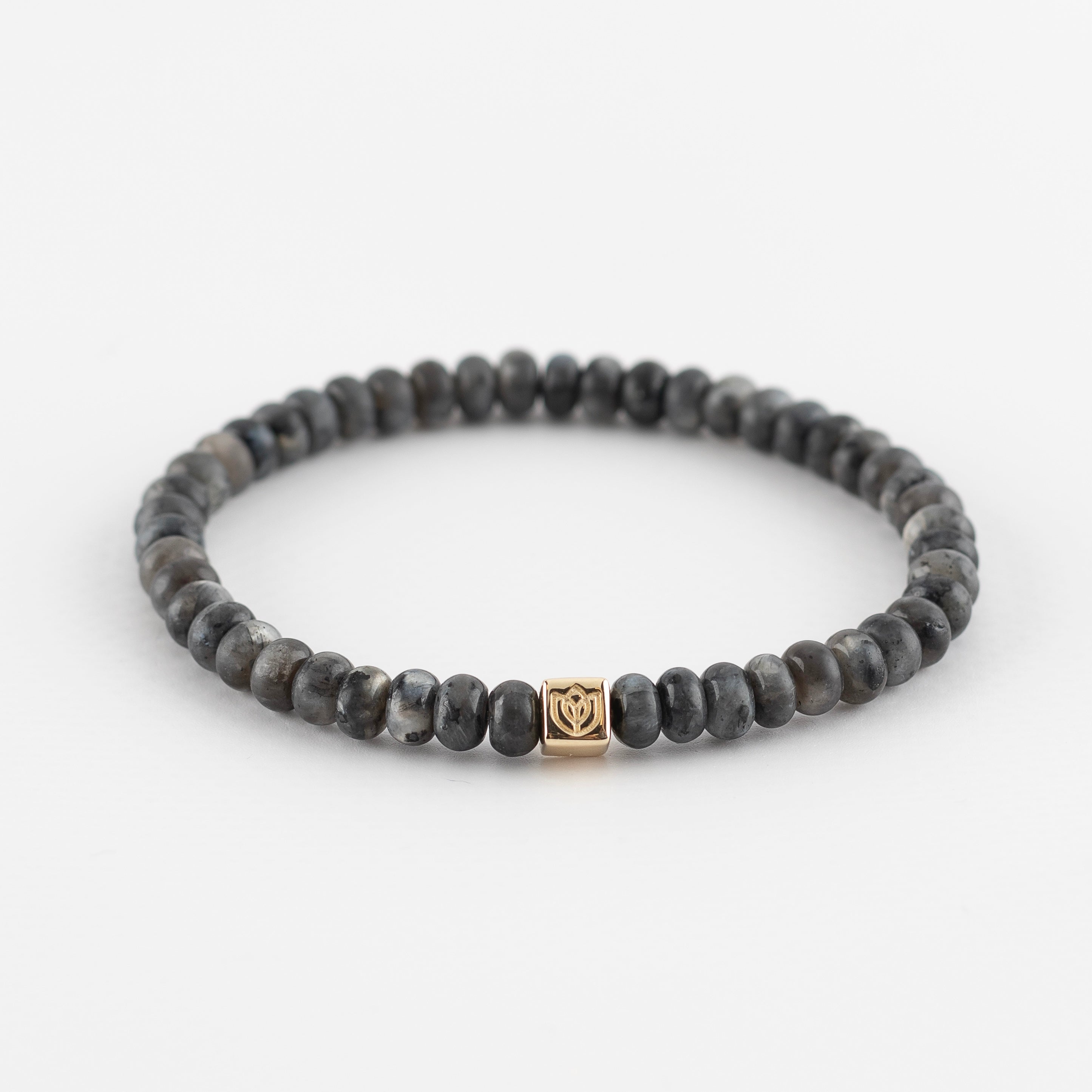 Y&G Men edelstenen armband | Donkere labradoriet & 14k gouden cube