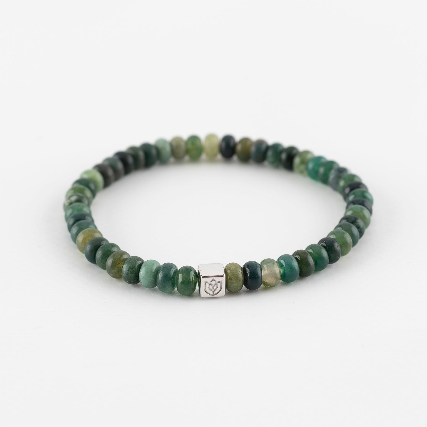 Y&G Men edelstenen armband | Mos agaat & 14k gouden cube