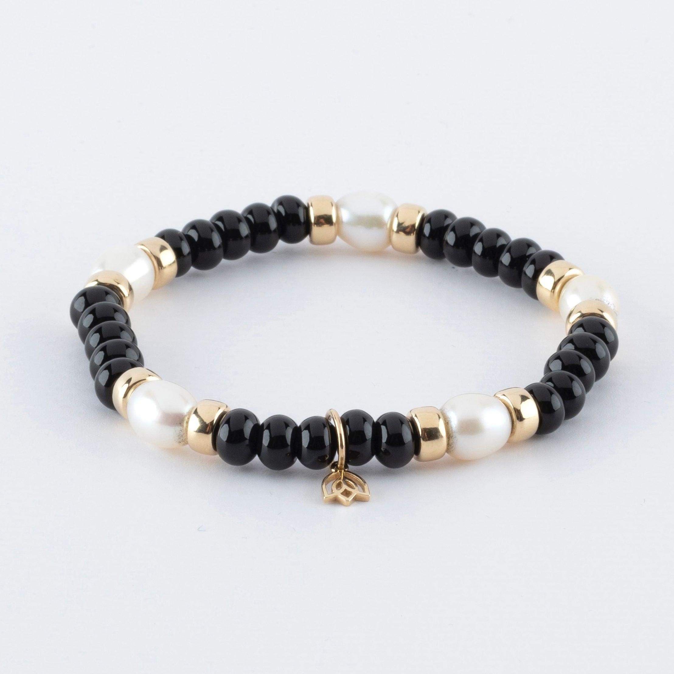 Y&G edelstenen armband | Zoetwaterparels, onyx & 14k goud