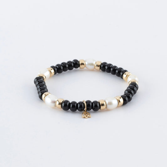Y&G edelstenen armband | Zoetwaterparels, onyx & 14k goud