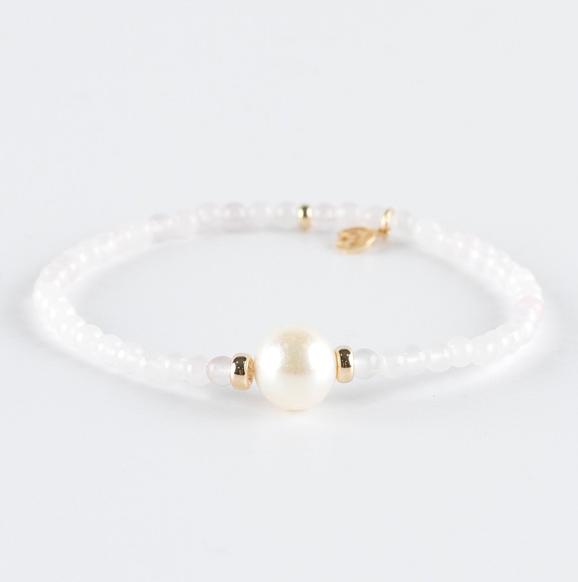 Y&G edelstenen armband | Zoetwaterparel, rozenkwarts & 14k goud