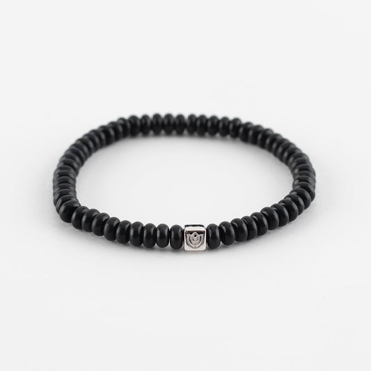 Y&G Men edelstenen armband | Onyx & 14k witgouden cube
