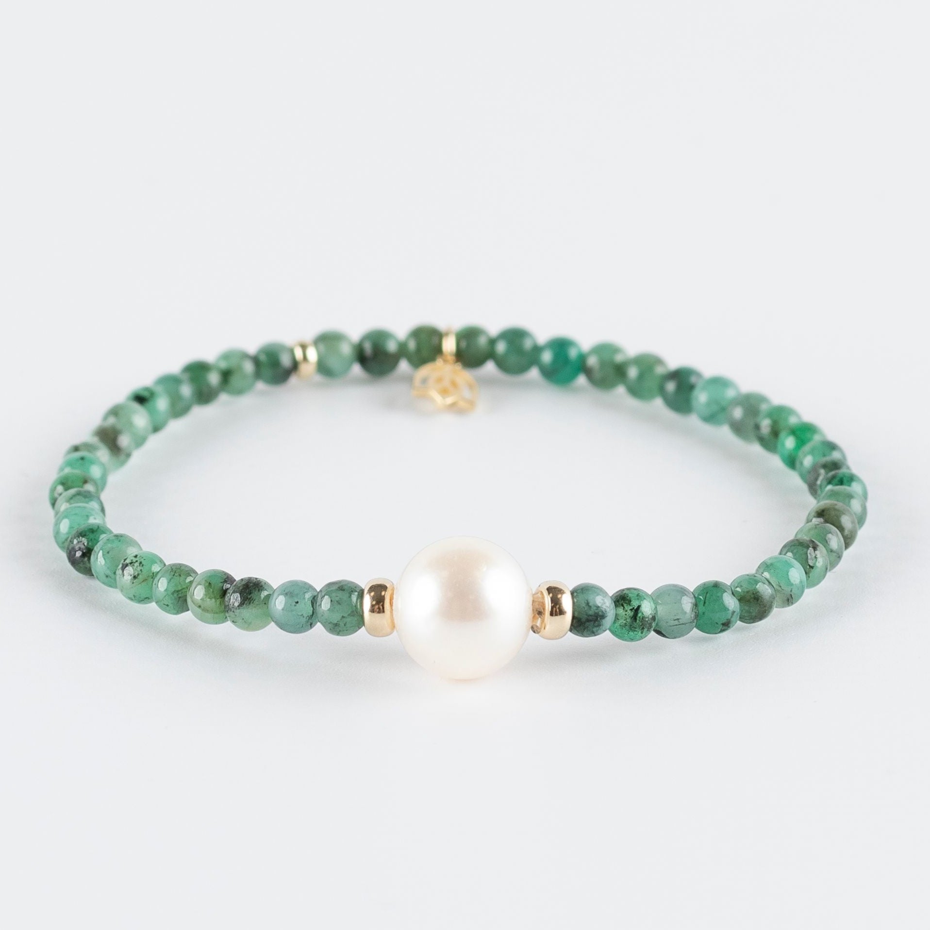 Y&G edelstenen armband | Zoetwaterparel, smaragd & 14k goud