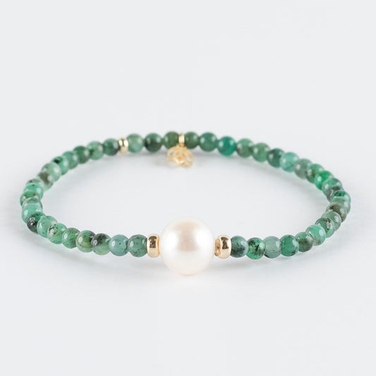 Y&G armband | Zoetwaterparel & Smaragd edelsteen