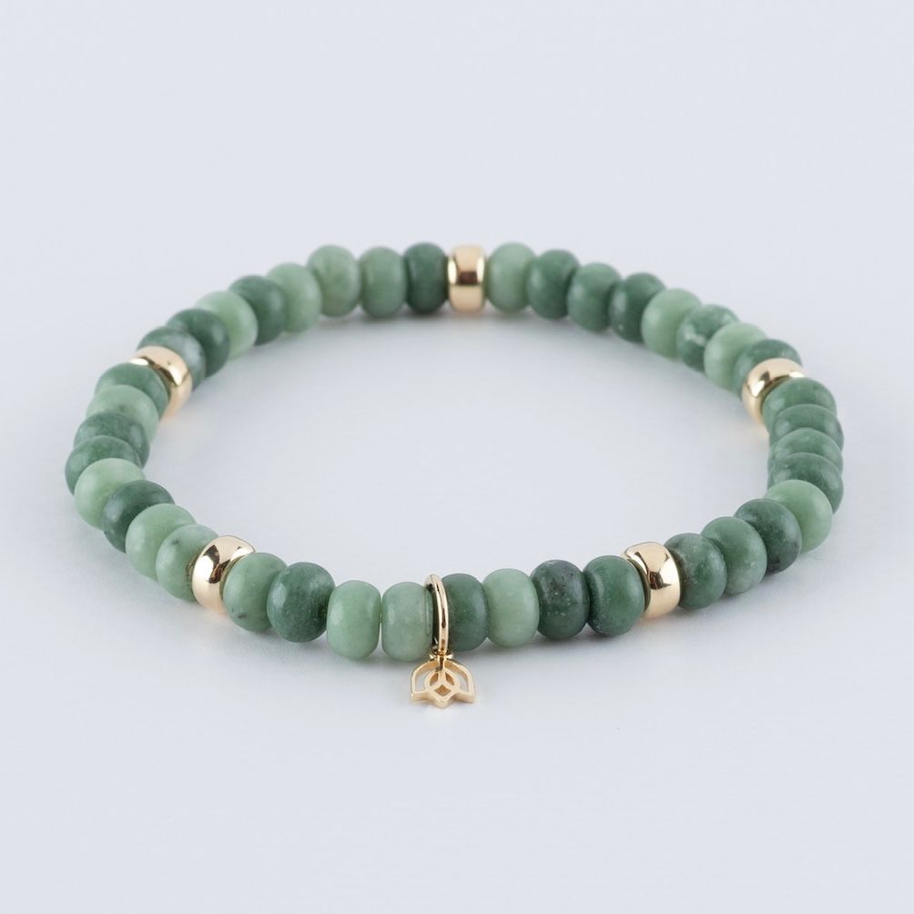 Y&G edelstenen armband | Groene jade & 14k goud