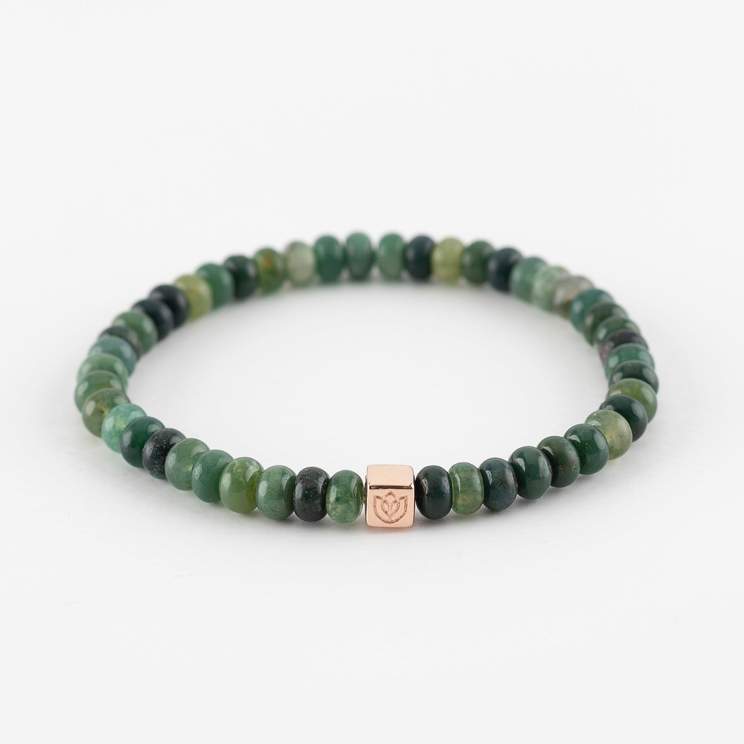 Y&G Men edelstenen armband | Mosagaat & 14k roségouden cube