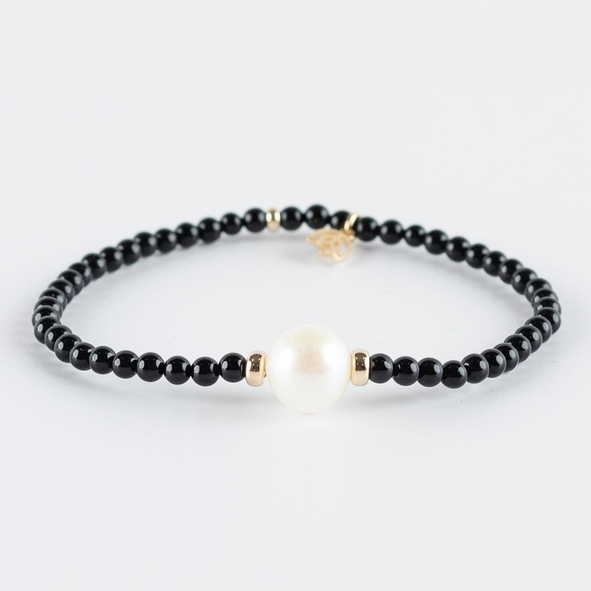 Y&G edelstenen armband | Zoetwaterparel, onyx & 14k goud