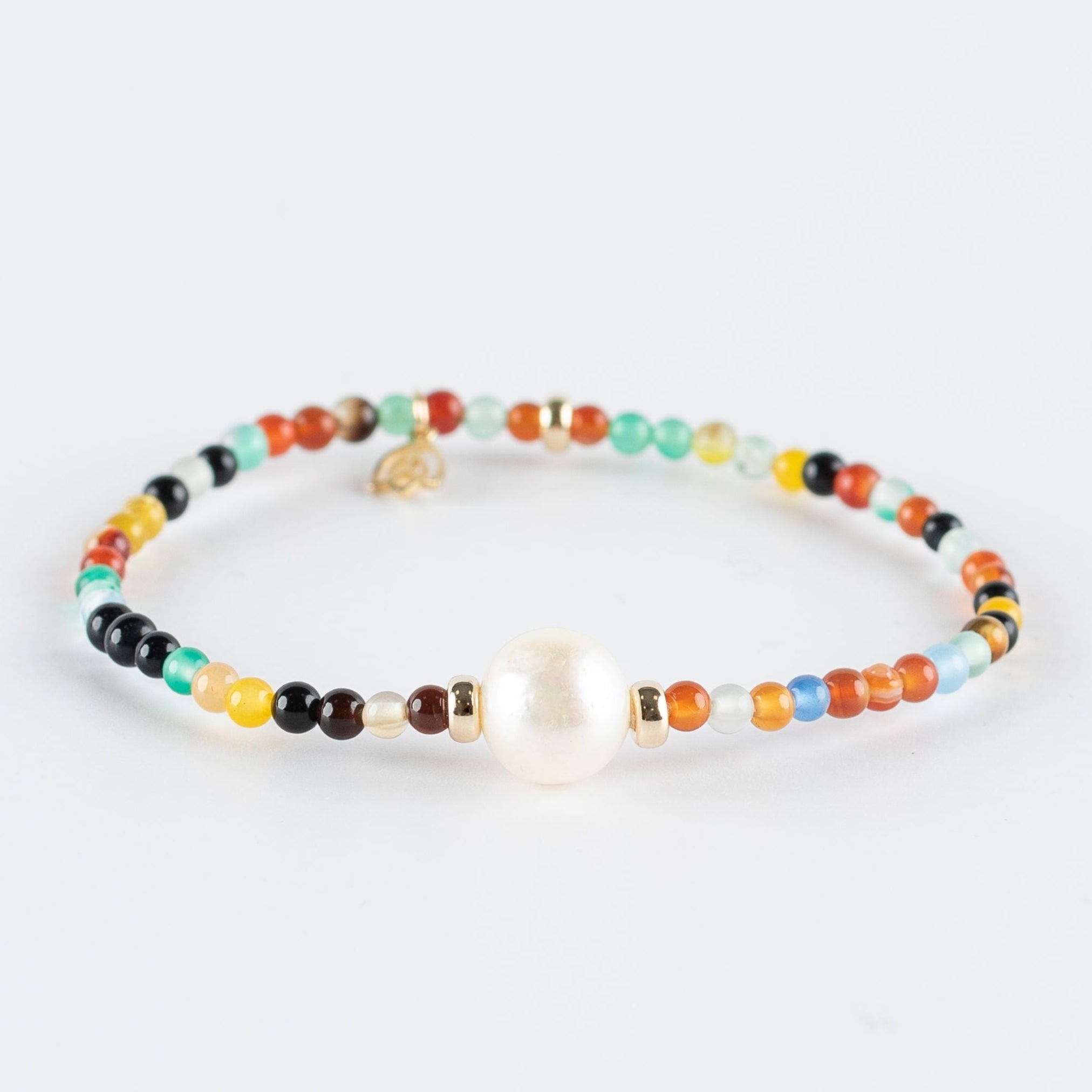 Y&G edelstenen armband | Zoetwaterparel, multi agaat & 14k goud