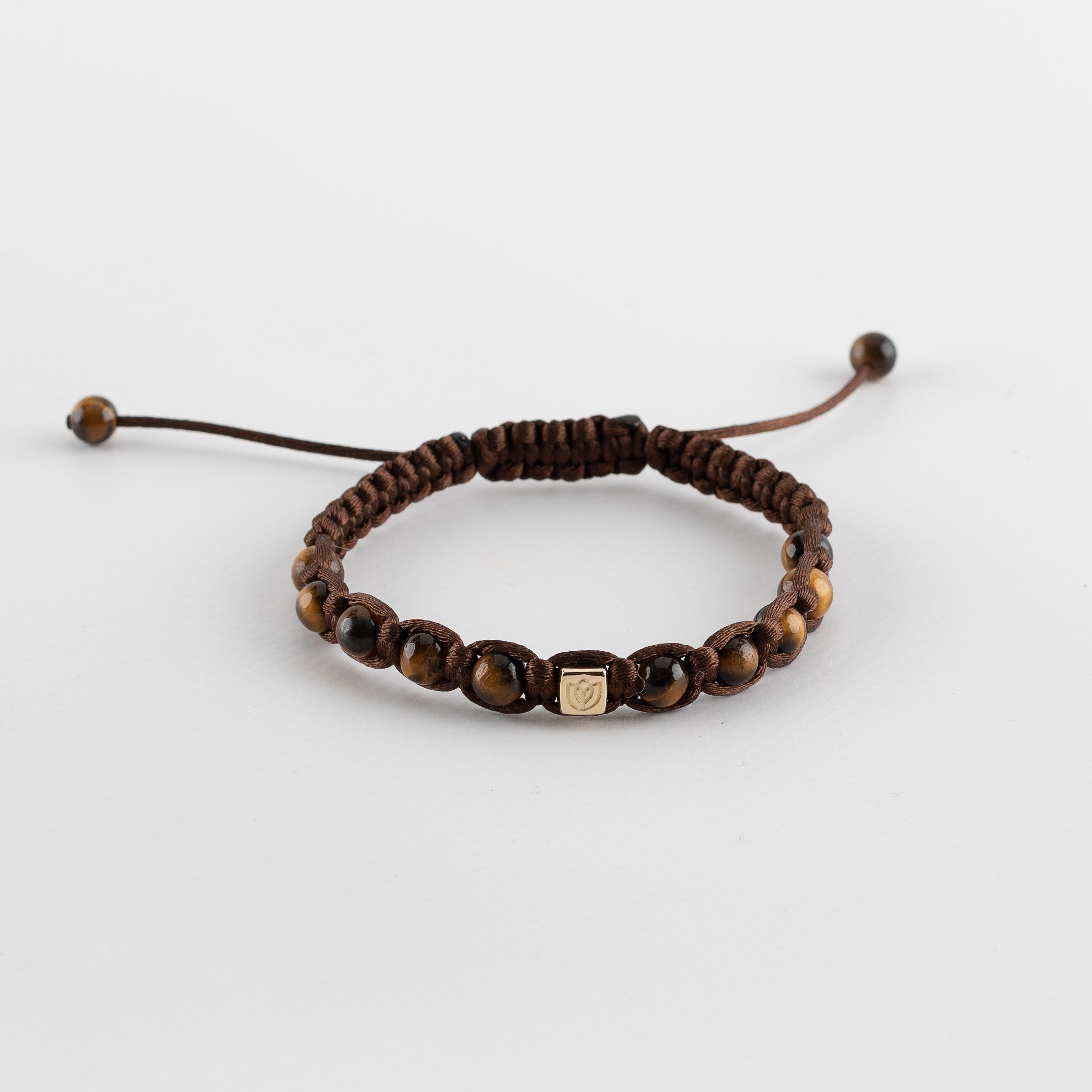 Y&G Men satijnkoord armband | Tijgeroog & 14k goud