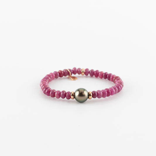 Y&G edelstenen armband | Tahiti parel, robijn & 18k roségoud