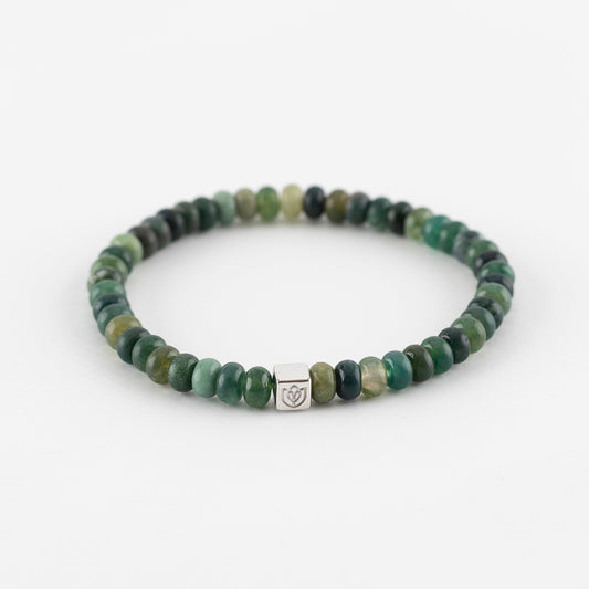 Y&G Men edelstenen armband | Mosagaat & 14k witgouden cube