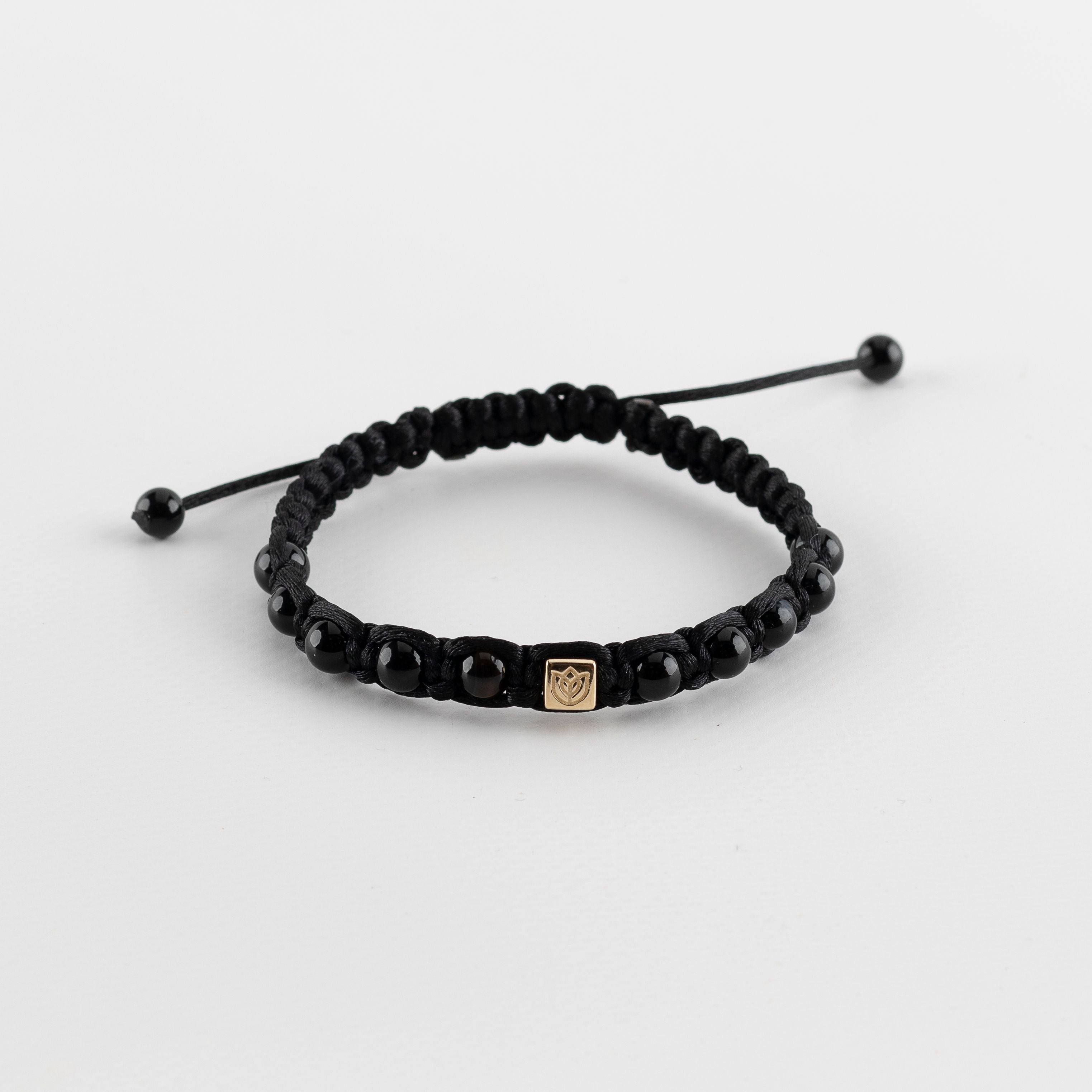 Y&G Men satijnkoord armband | Onyx & 14k goud