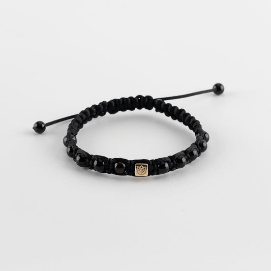 Y&G Men satijnkoord armband | Onyx & 14k goud