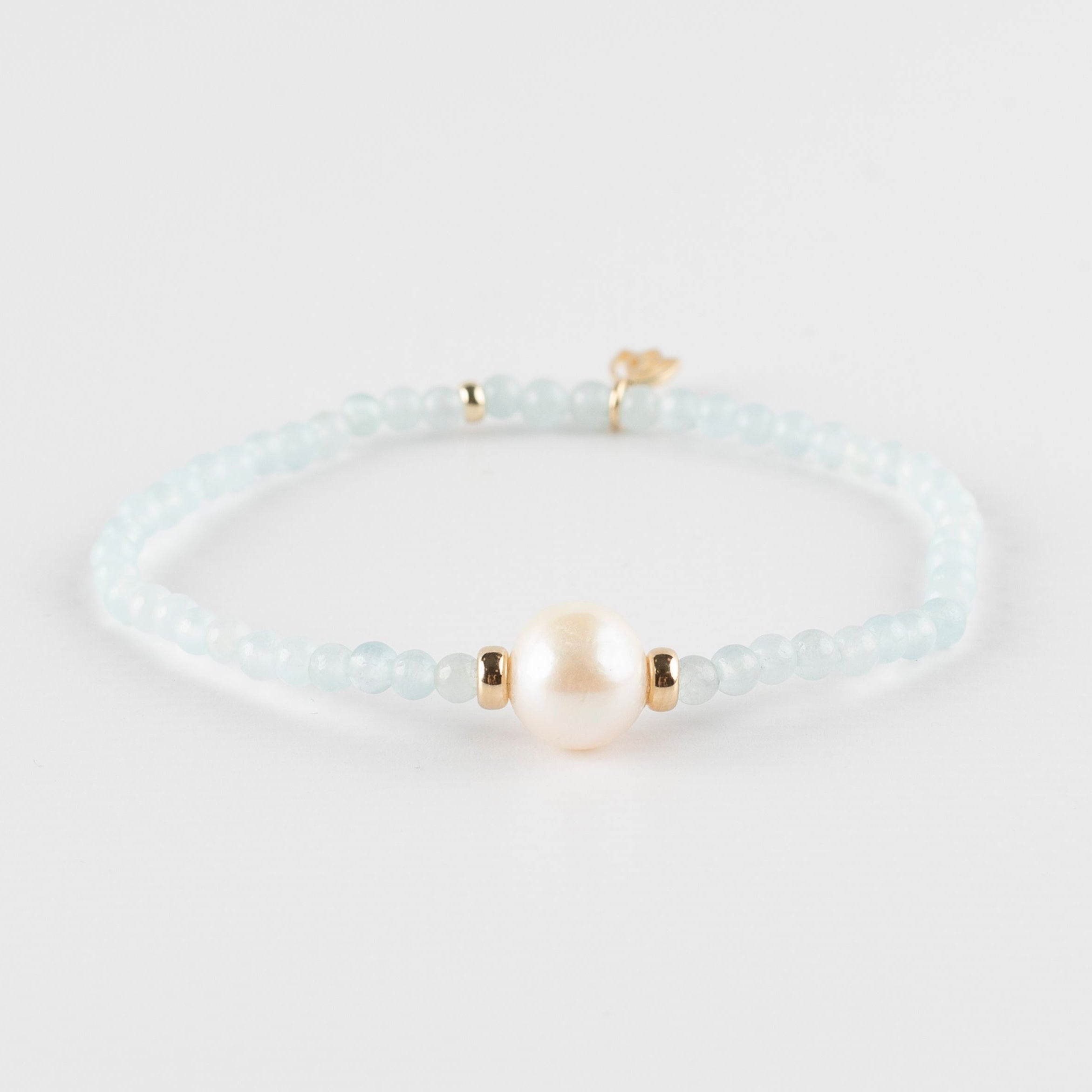 Y&G edelstenen armband | Zoetwaterparel, aquamarijn & 14k goud