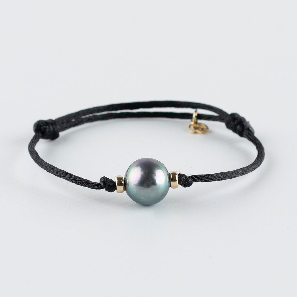 Y&G Satijnkoord armband | Grijze Zoetwaterparel