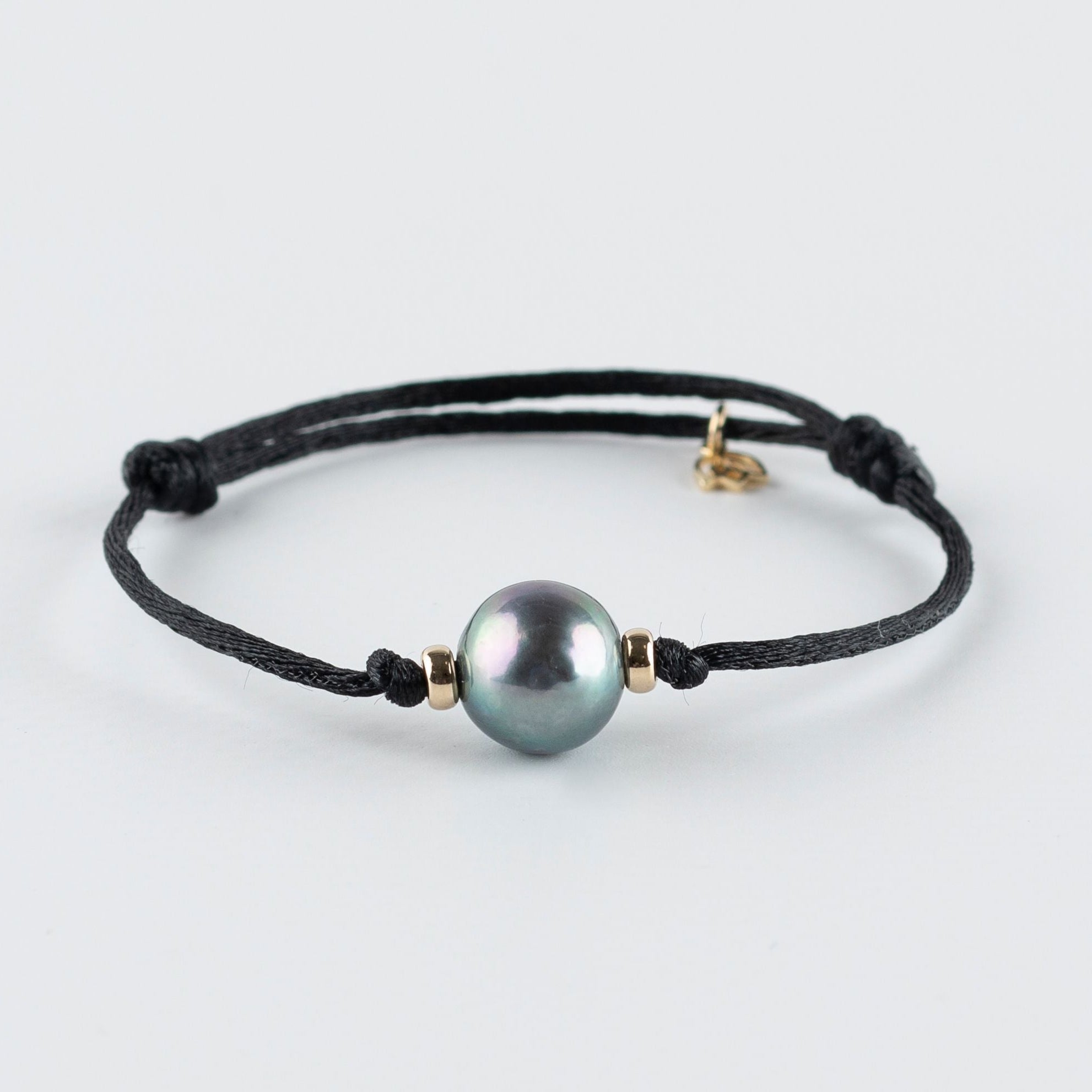Y&G Satijnkoord armband | Grijze Zoetwaterparel