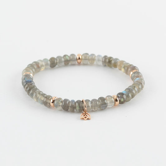 Y&G edelstenen armband | Donkere Labradoriet & 18k roségoud