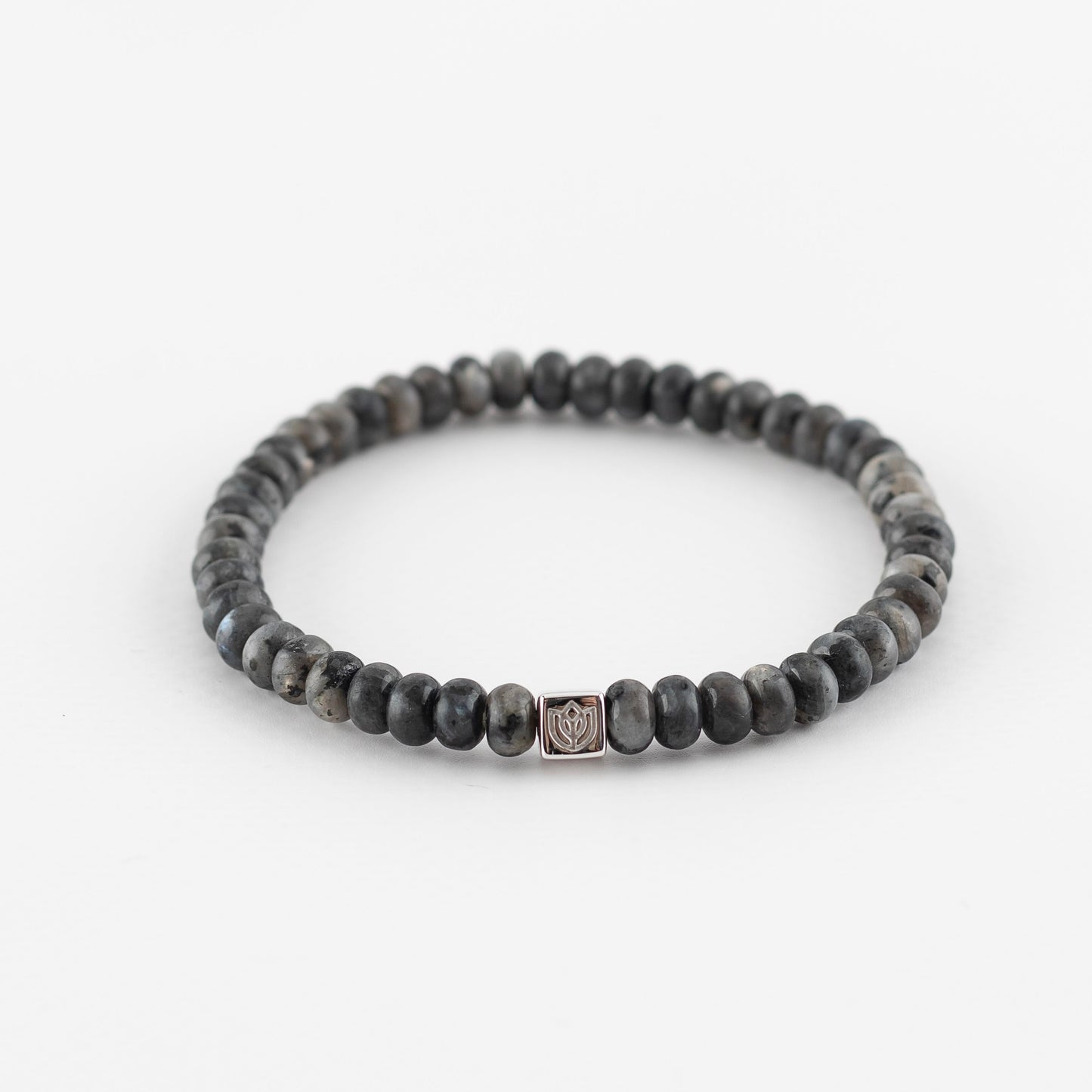 Y&G Men edelstenen armband | Donkere labradoriet & 14k witgouden cube